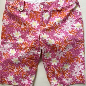 Lilly Pulitzer Pink and Orange Pique Stretch Bermuda Shorts-Palm Beach Swanky